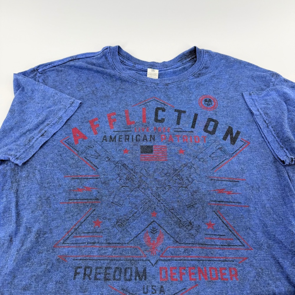 Affliction American Patriot Reversible Graphic T-Shirt Freedom Defender XXL Blue